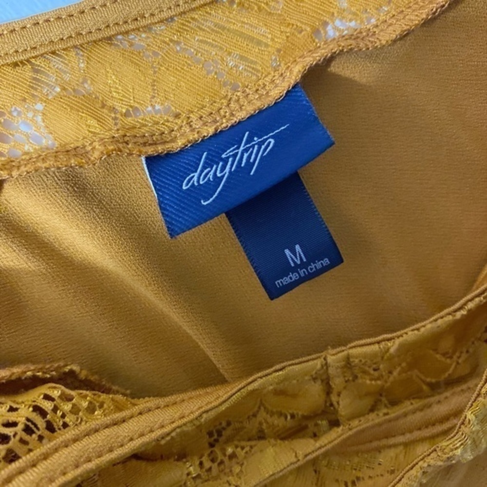 Daytrip Gold Silky Tank‎ Top with Lace Detailing at Neckline - Picture 4 of 6